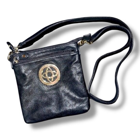Crossbody Bag Gold Celtic Eternity Knot Deluxity Los Angeles Black Vegan Leather - Picture 9 of 16
